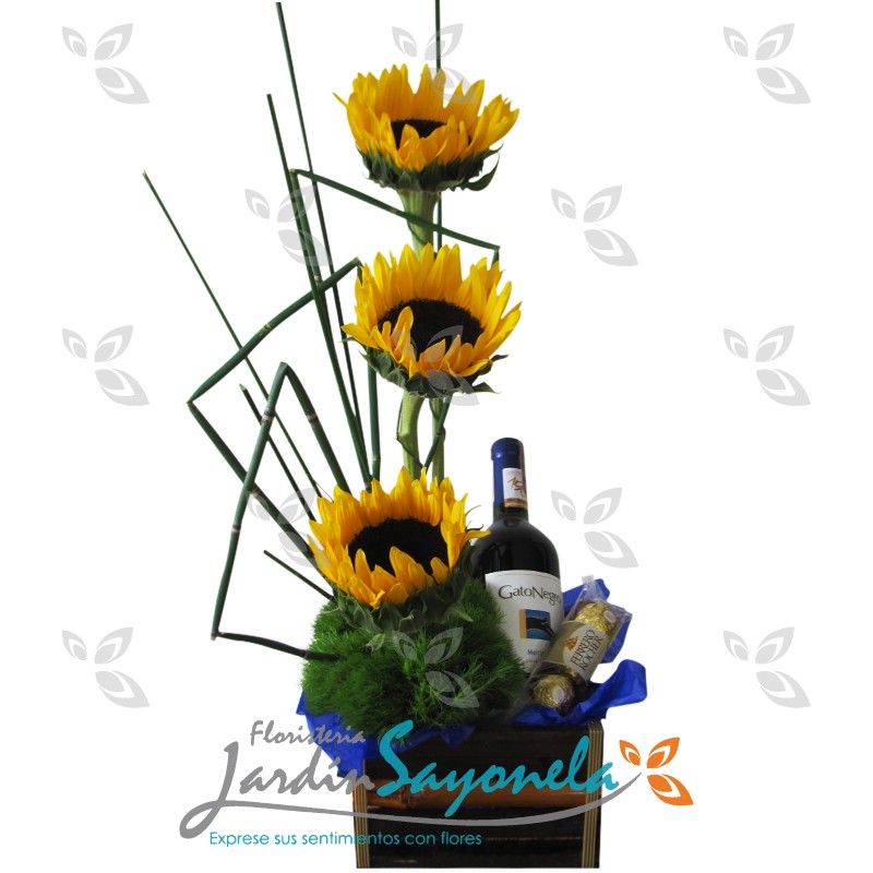 Arreglo de Girasoles en base de madera - Floristeria Jardin Sayonela